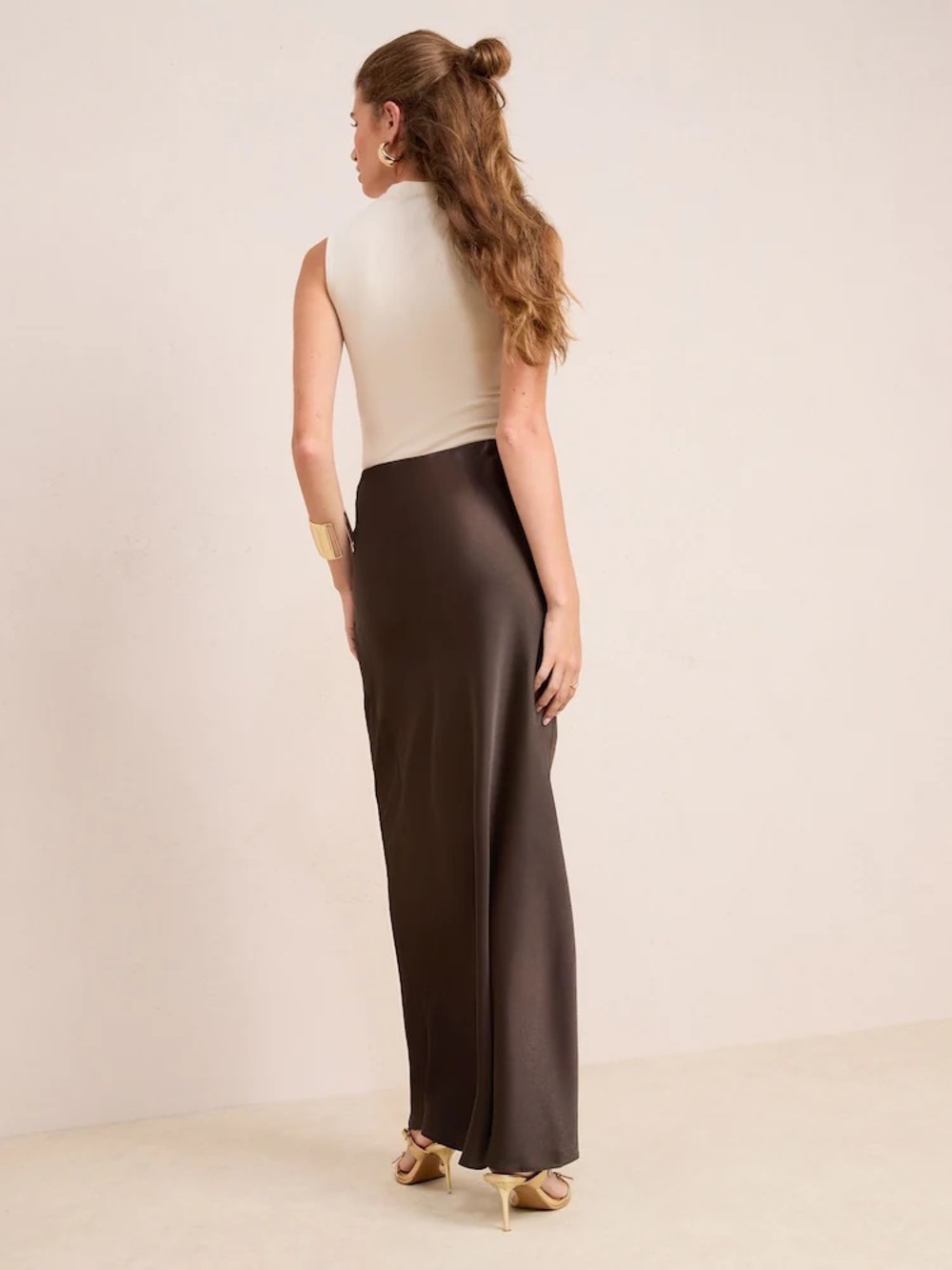 brown satin maxi